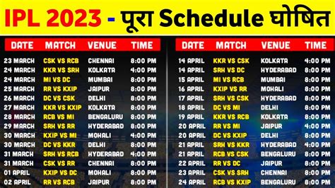 ipl 2023 time table date and news